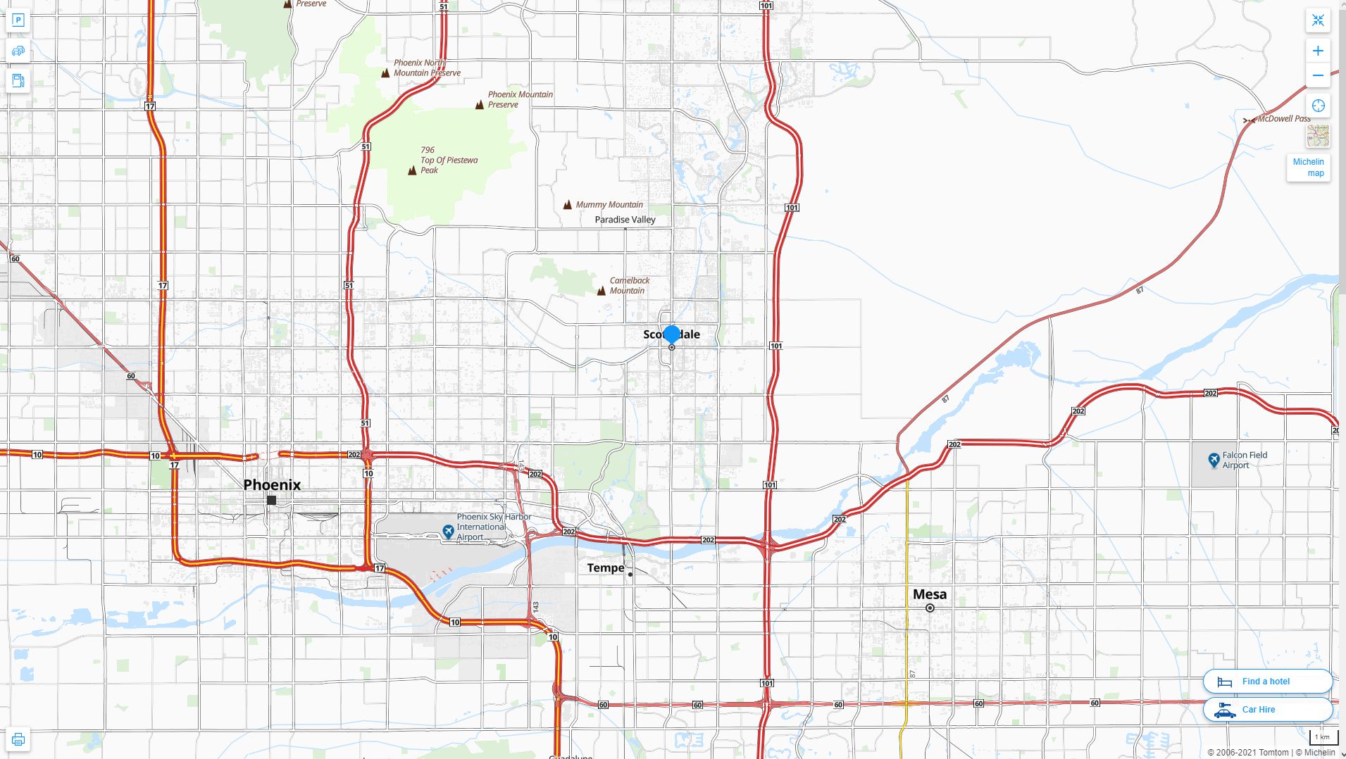 Scottsdale Arizona Highway and Road Map